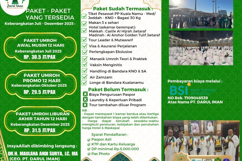 PAKET UMROH 12 HARI BERSAMA DR.H. MAULANA ANDI SURYA, Lc, MA