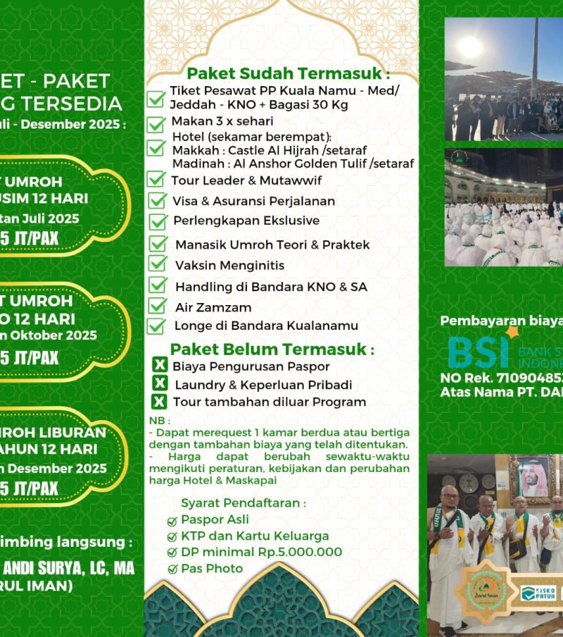 PAKET UMROH 12 HARI BERSAMA DR.H. MAULANA ANDI SURYA, Lc, MA